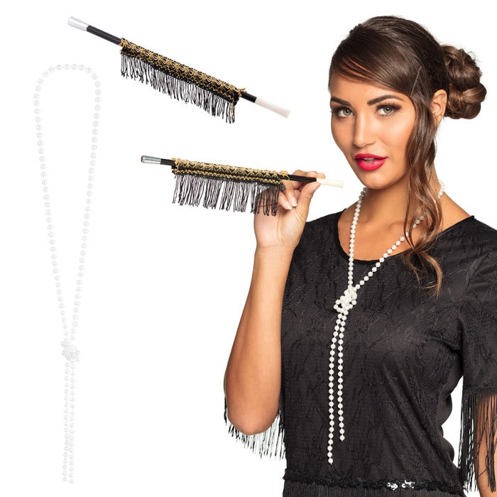 Roaring twenties set (necklace and mouthpiece 31 cm)