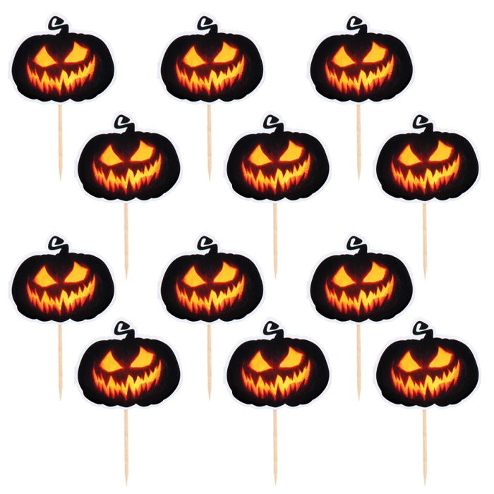 Set 12 Cocktail sticks Creepy Pumpkin (12 cm)