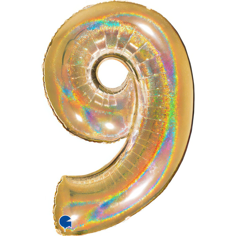 Holographic gold foiled balloon numbers 102 cm