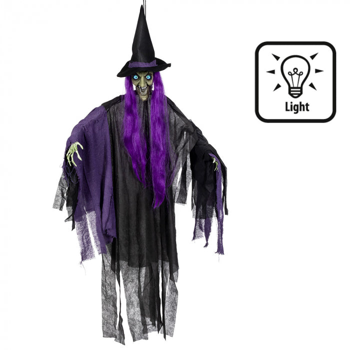 Glowing decoration purple witch 146cm