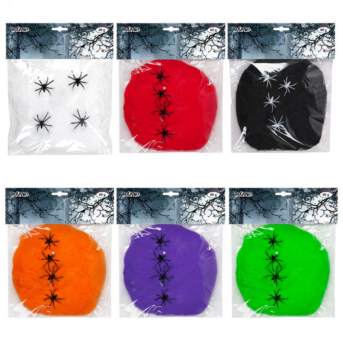 Spider web 60g with 4 spiders in 6 colors