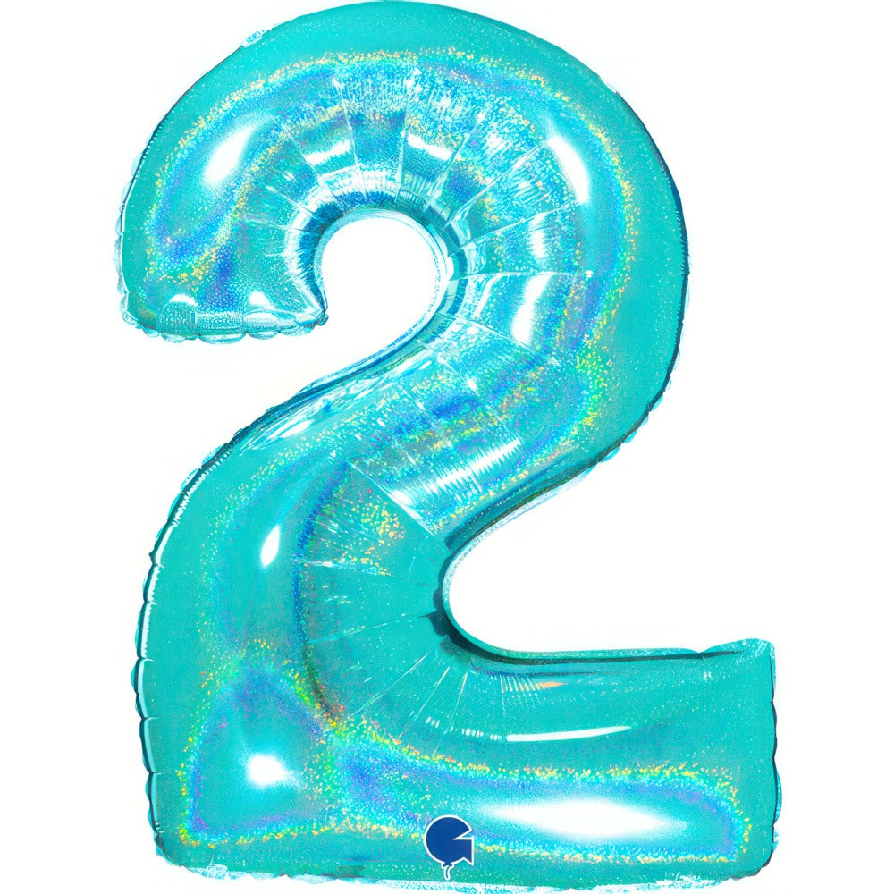 Holographic Turquoise Foil Balloon Numbers 102 cm