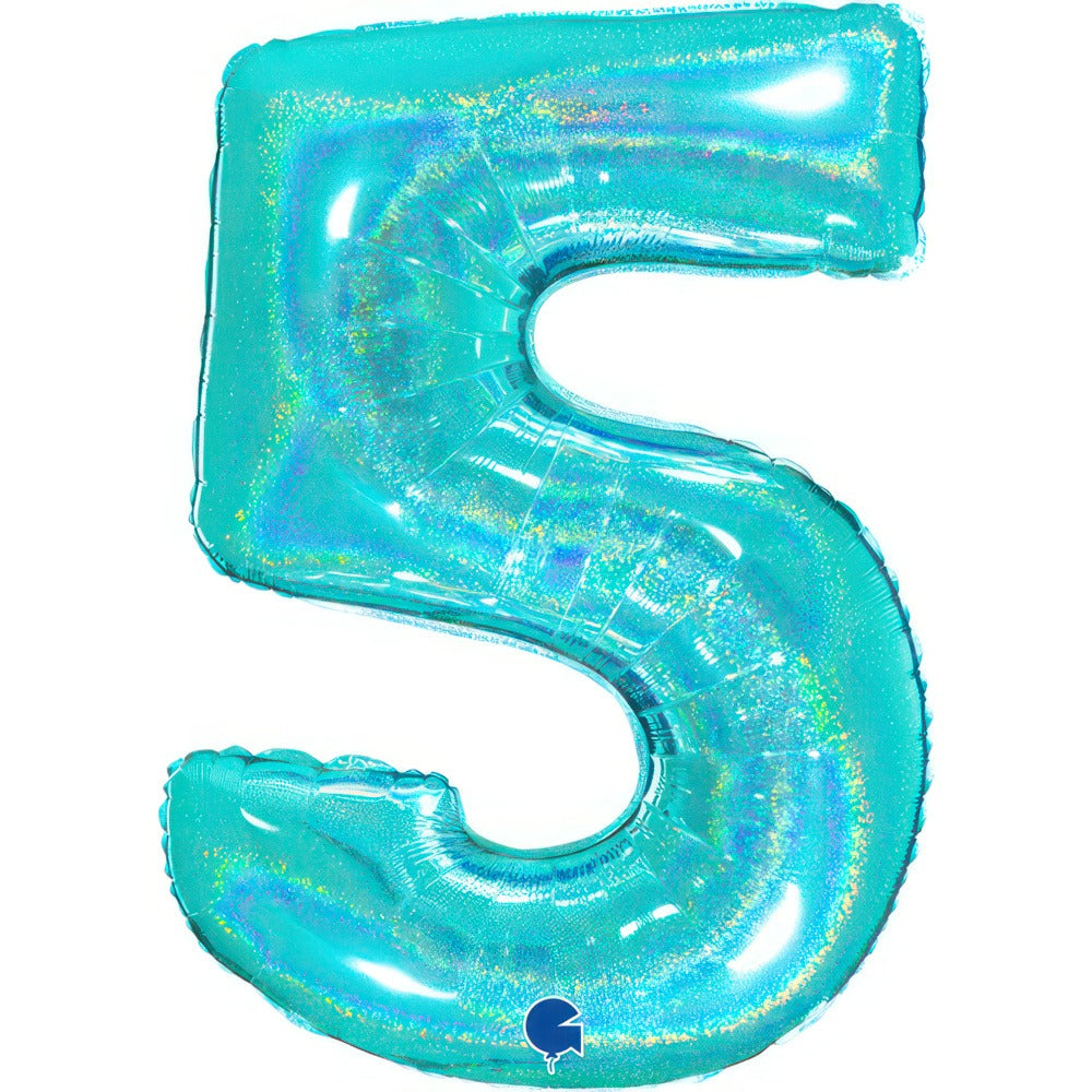 Holographic Turquoise Foil Balloon Numbers 102 cm