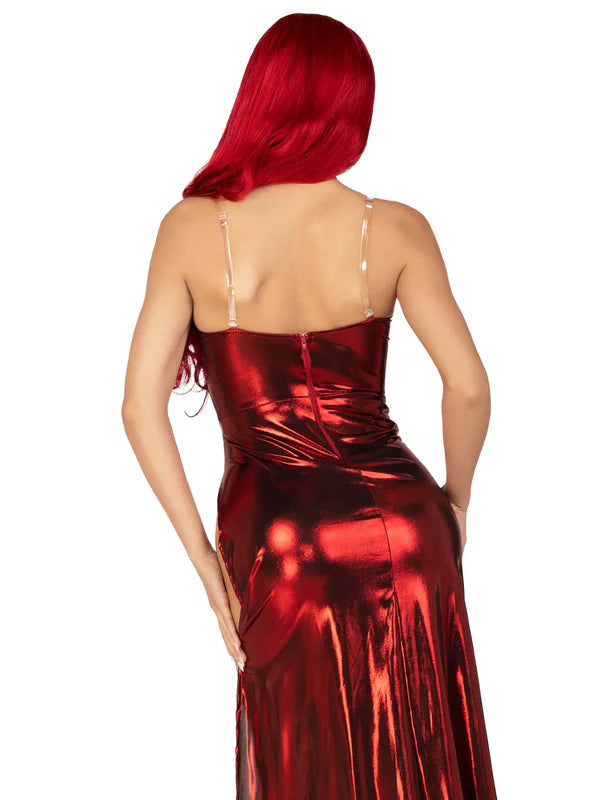 Red shiny long dress