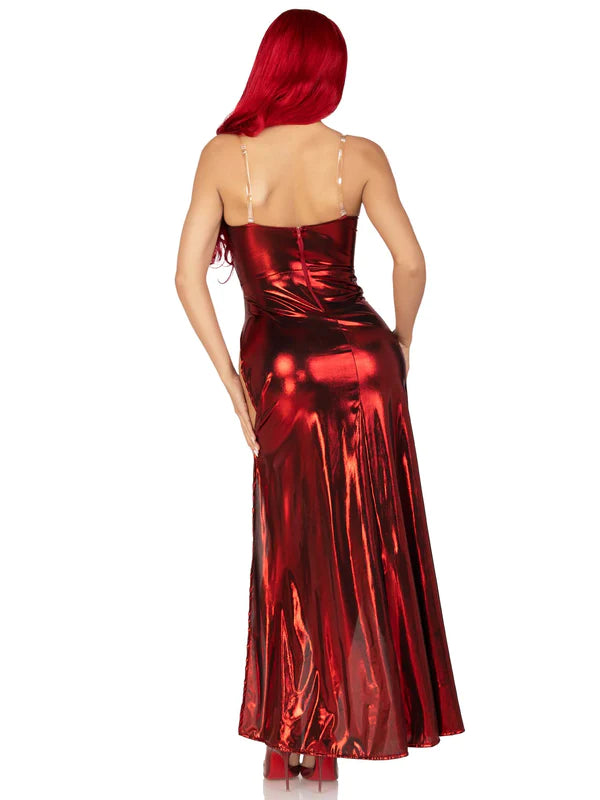 Red shiny long dress
