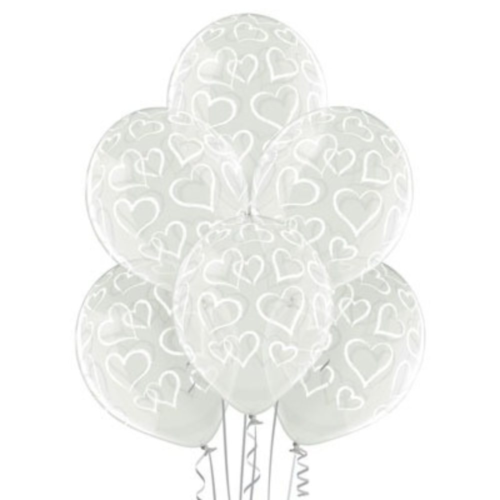 Bouquet of balloons with transparent hearts 6 pcs