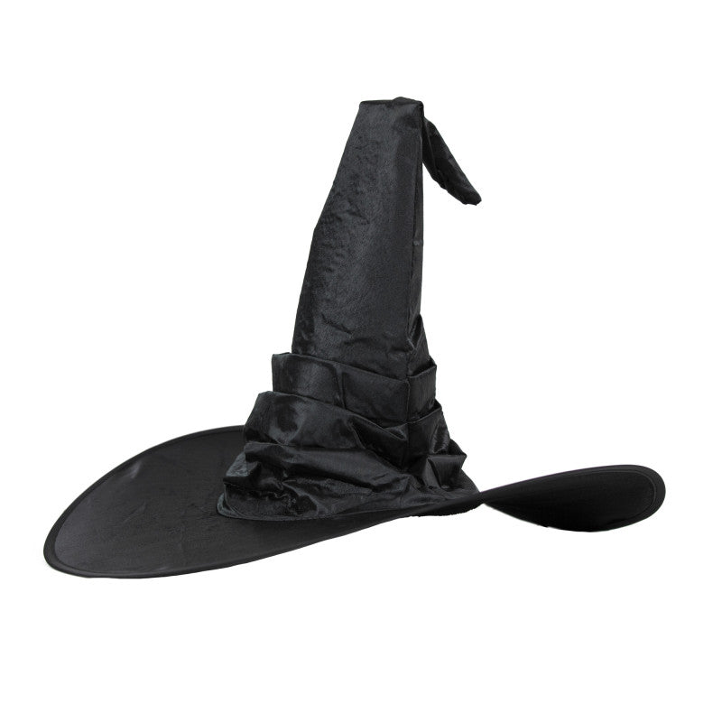 A witch's hat with a black ribbon