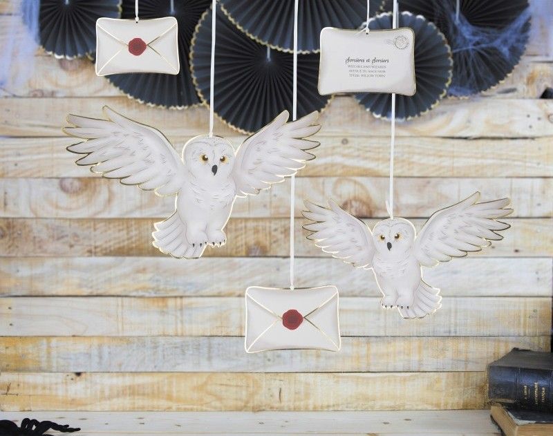Hanging Halloween decoration white owl and envelopes 5 pcs