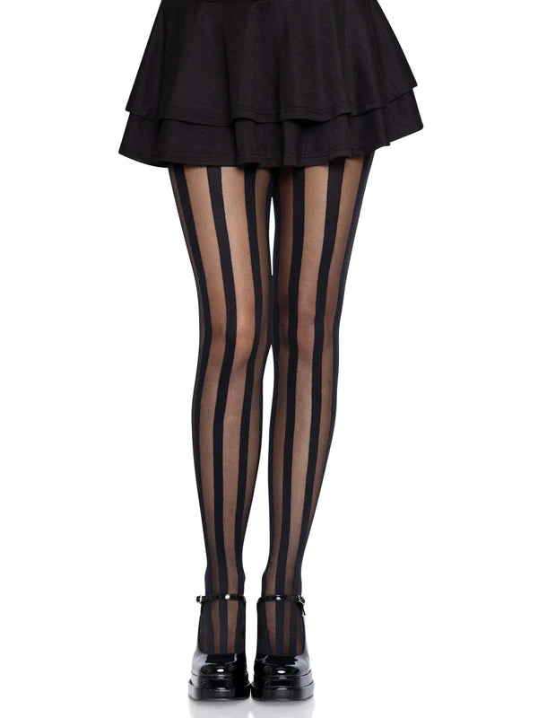 Tights with vertical black stripes