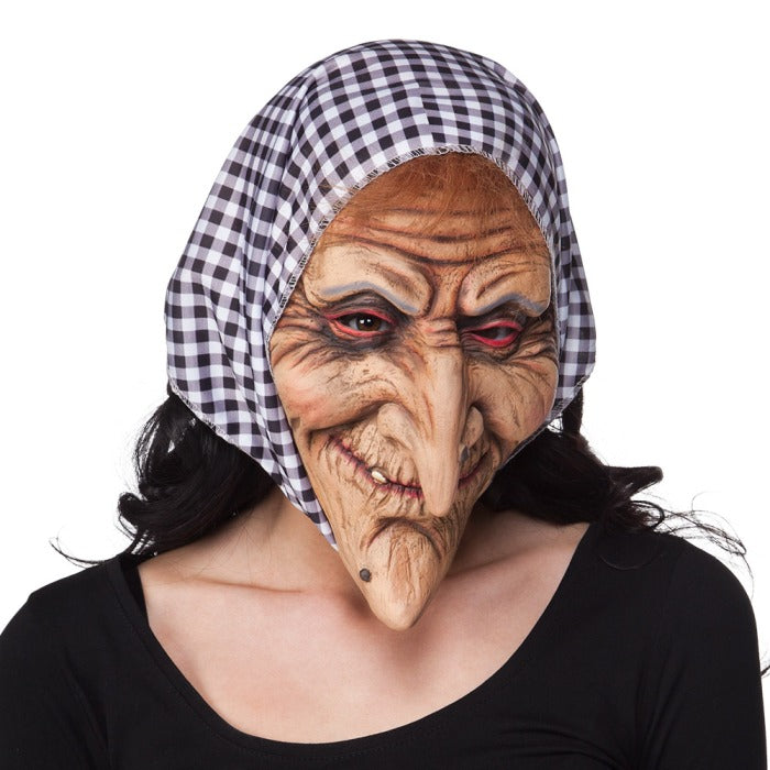 Latex witch mask with hood