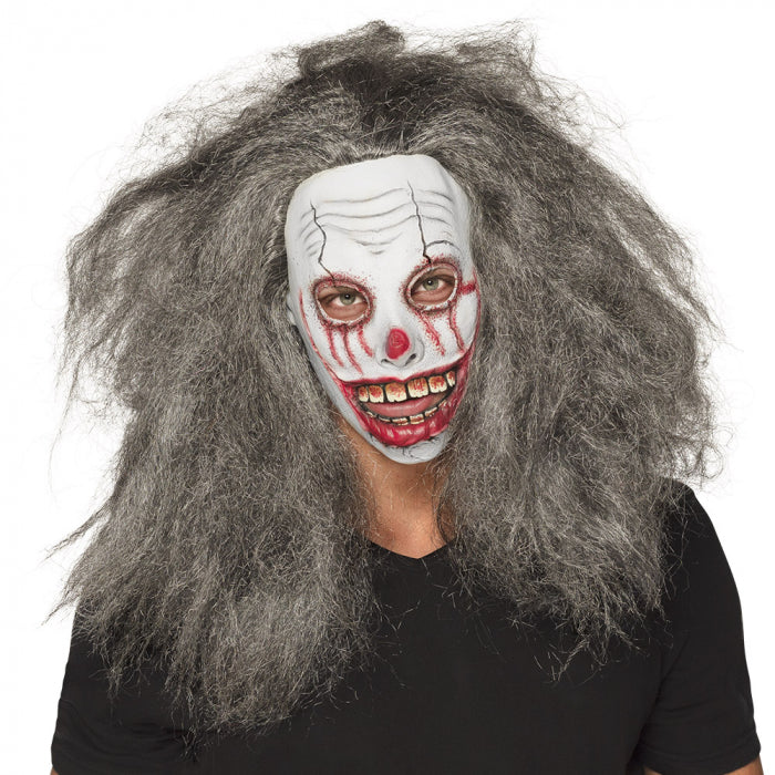 Latex mask zombie clown with hair