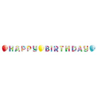 Birthday paper banner with colorful balloons 174 x 13 cm