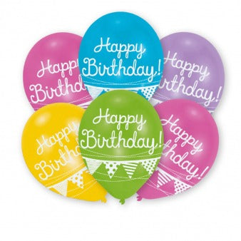 Bunch of latex balloons Happy Birthday - Bunting 6 pcs 27.5 cm