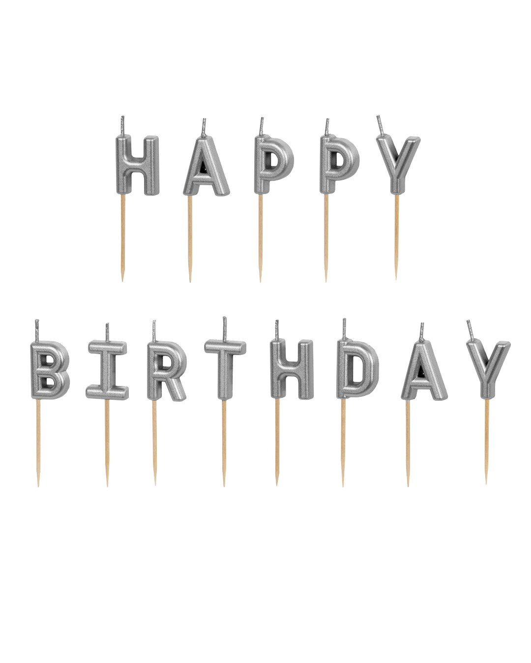 Silver candle with letters HAPPY BIRTHDAY 6.65 cm