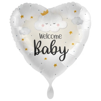 Foiled heart bubble with a cloud Welcome Baby 45 cm