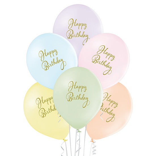 ლატექსის ბუშტები პასტელური Happy Birthday 6ც