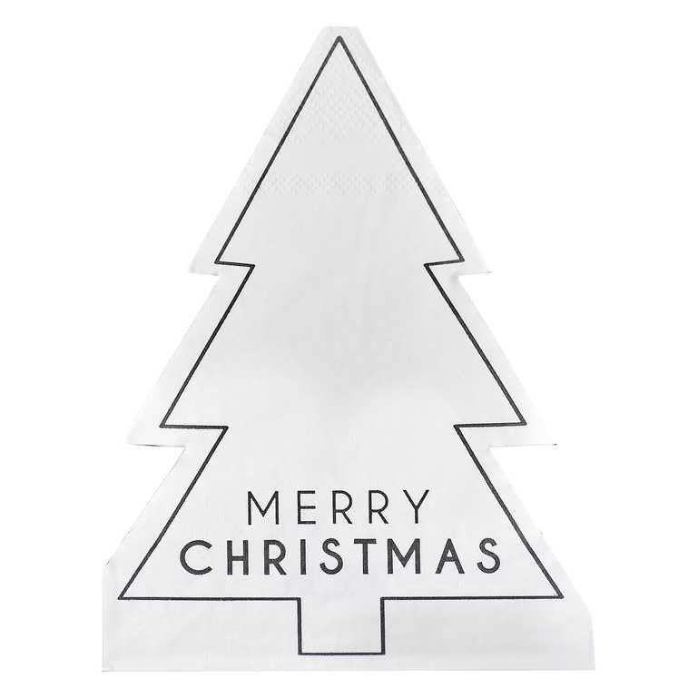 Christmas tree shaped black and white napkin Merry Christmas 16 pcs