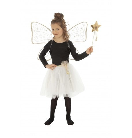 Fairy set golden and silver (tutu, wings and stick)
