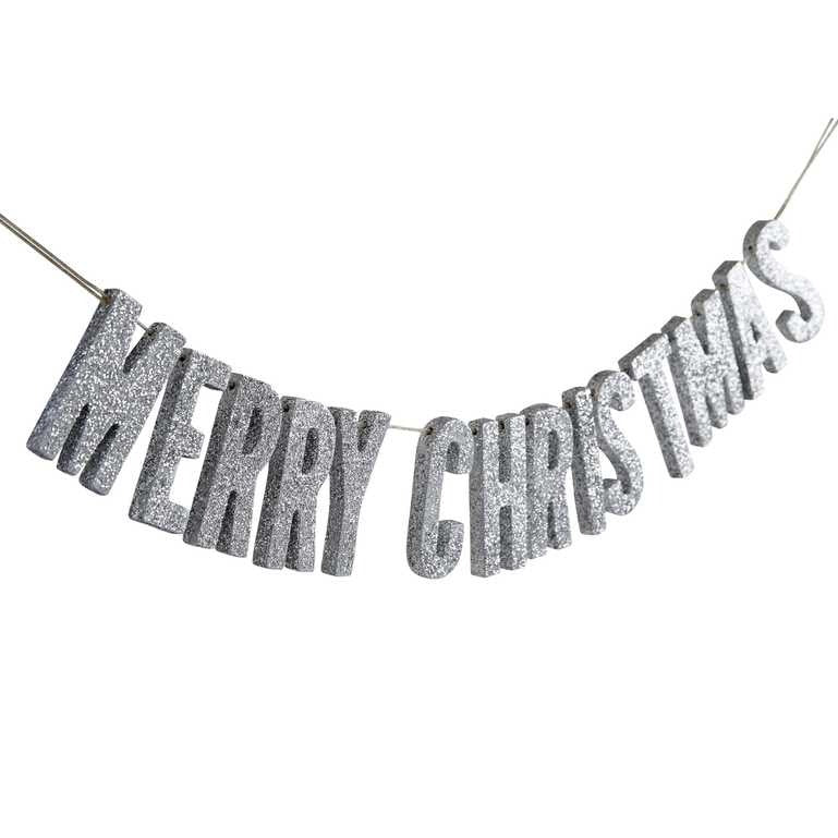 Banner Merry Christmas with silver glitters 70 cm