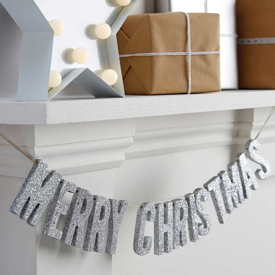 Banner Merry Christmas with silver glitters 70 cm