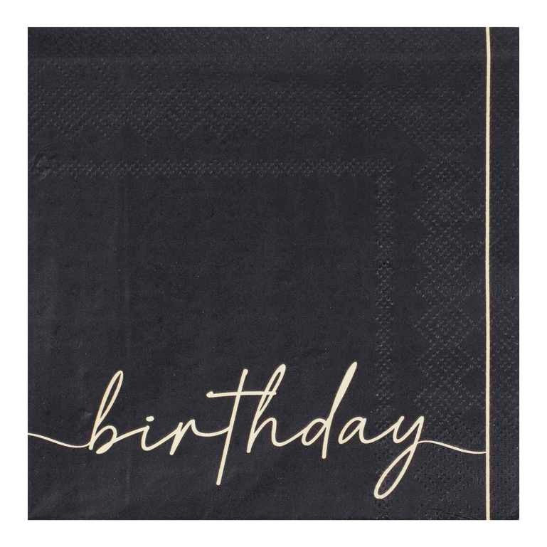Black paper napkin Happy Birthday 16 pcs