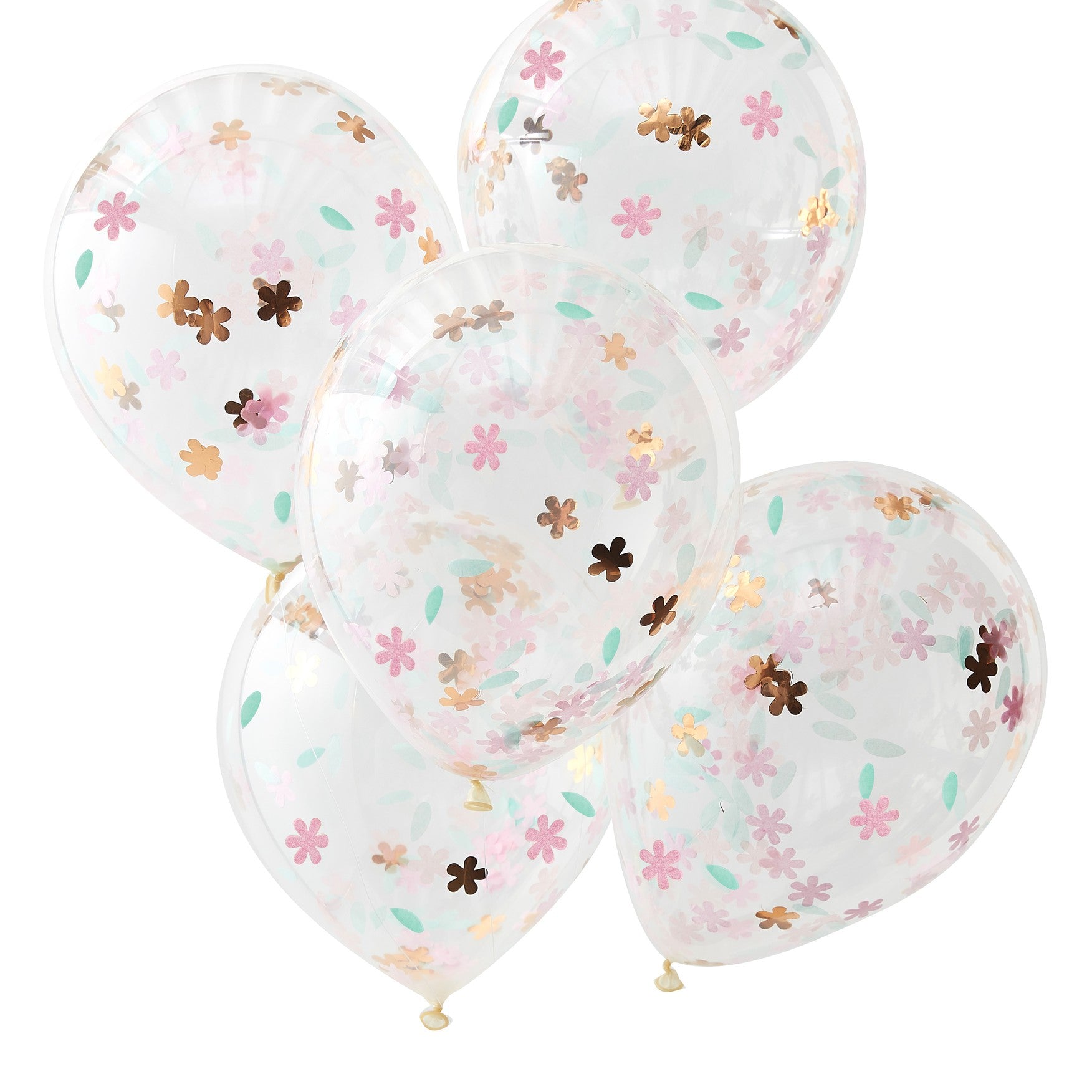 A bouquet of latex balloons with different colored flower confetti 5 pcs