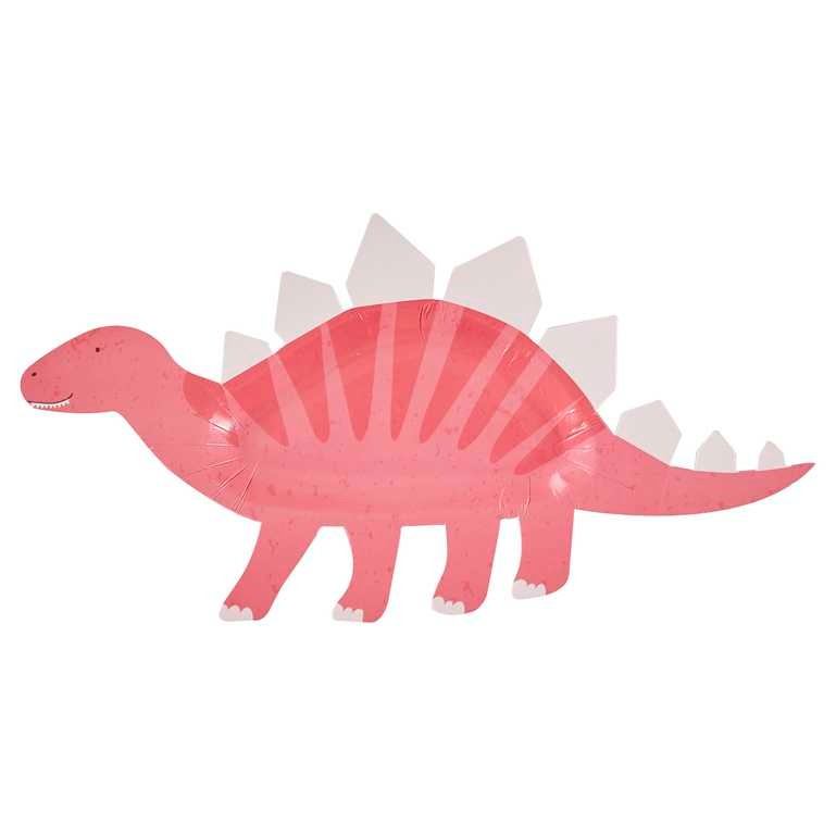Paper pink dinosaur shaped plate 8 pcs