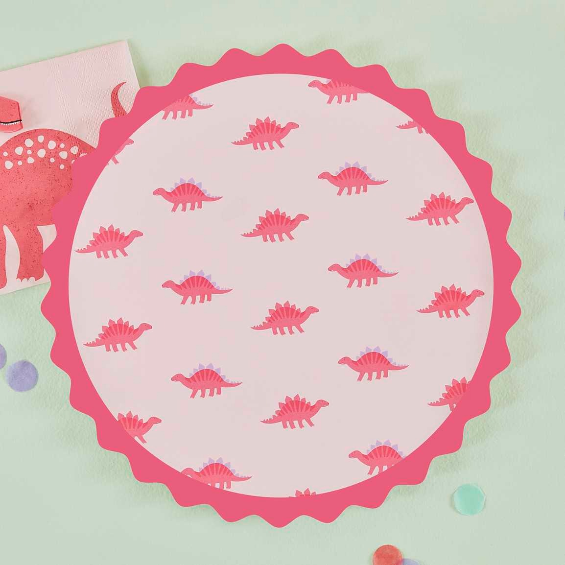 Paper plate Pink Dinosaur 8 pcs
