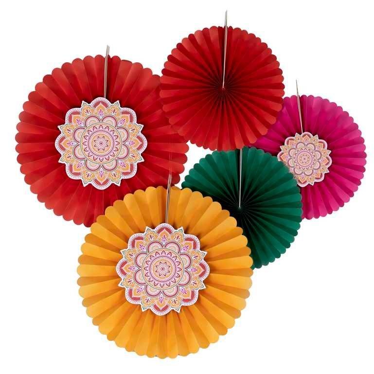 Colorful paper decoration with ornaments 5 pcs