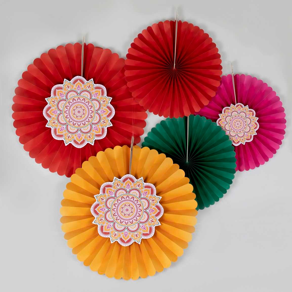 Colorful paper decoration with ornaments 5 pcs