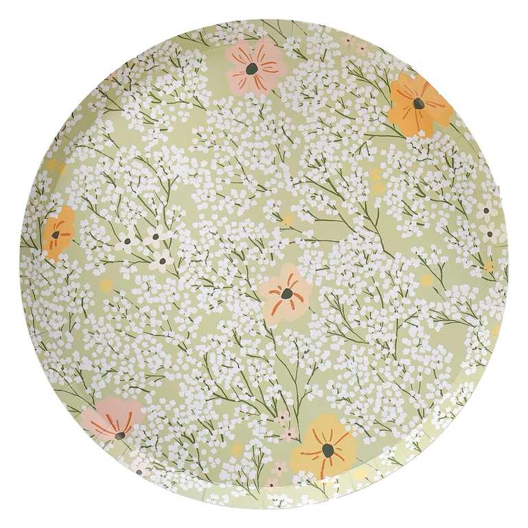 Paper plate with different flowers 8 pcs