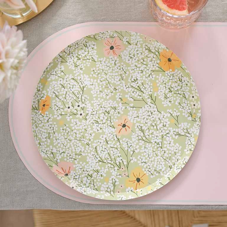 Paper plate with different flowers 8 pcs
