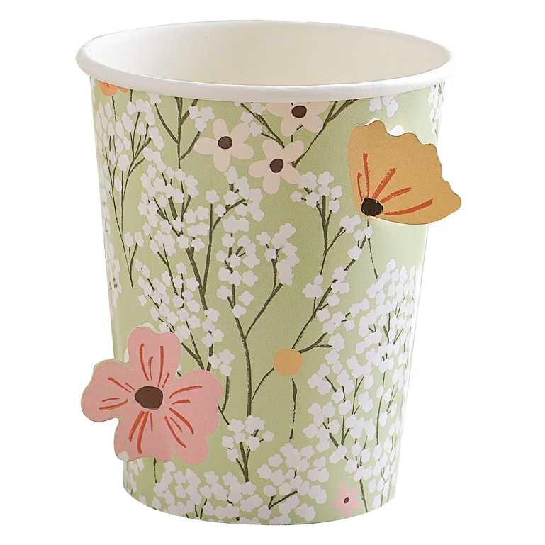 Paper cup with flower decoration 8 pcs