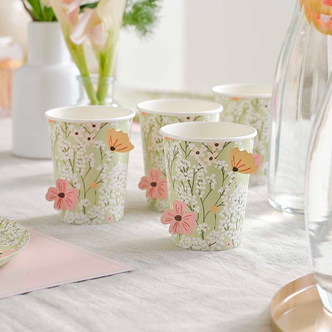 Paper cup with flower decoration 8 pcs