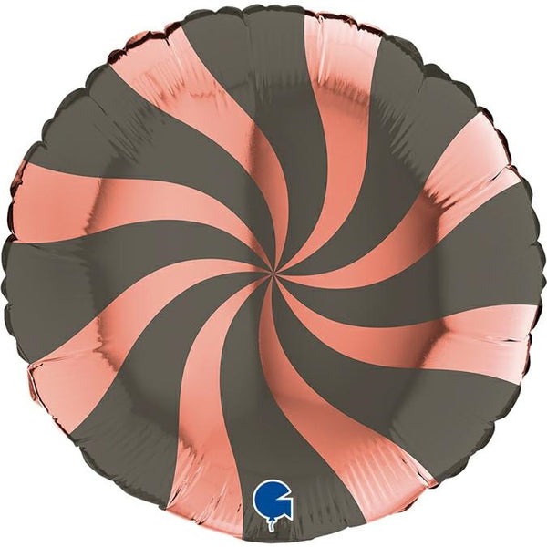 ფოლგირებული ბუშტი ზოლიანი კანფეტი Rose Gold-Platinum 46სმ
