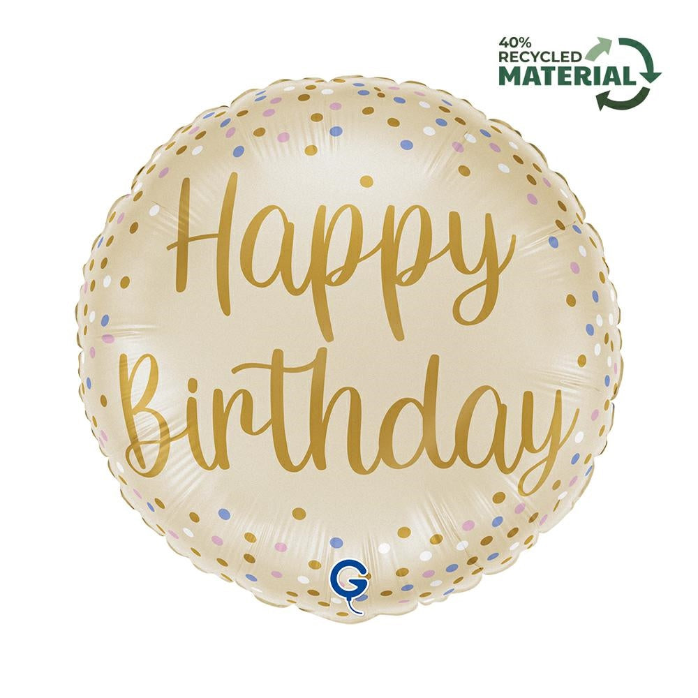 ჰელიუმის ბუშტი happy birthday კრემისფერი 46 სმ