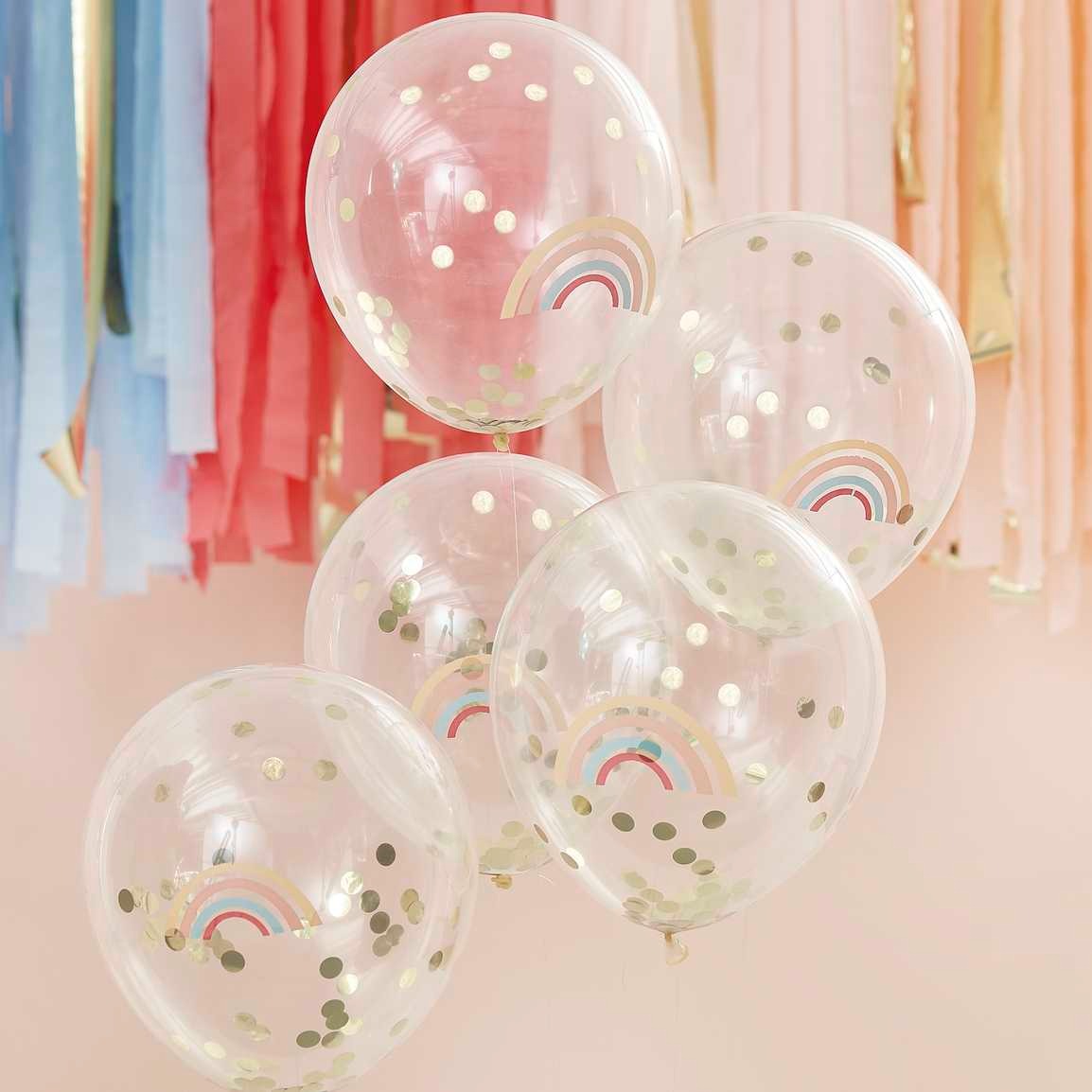 Latex balloon with confetti and rainbow print 5 pcs