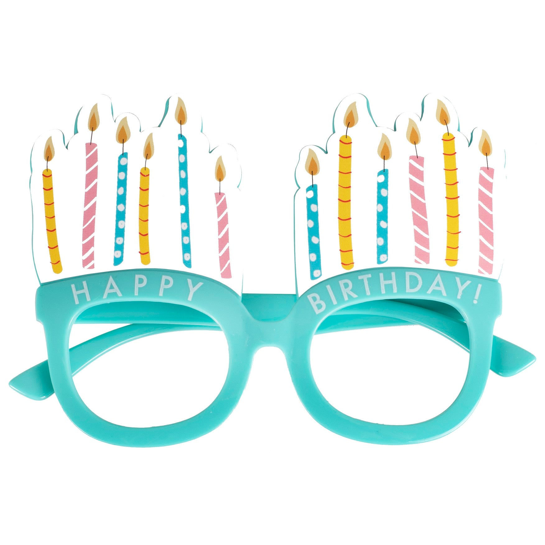 Funny birthday glasses with colorful candles