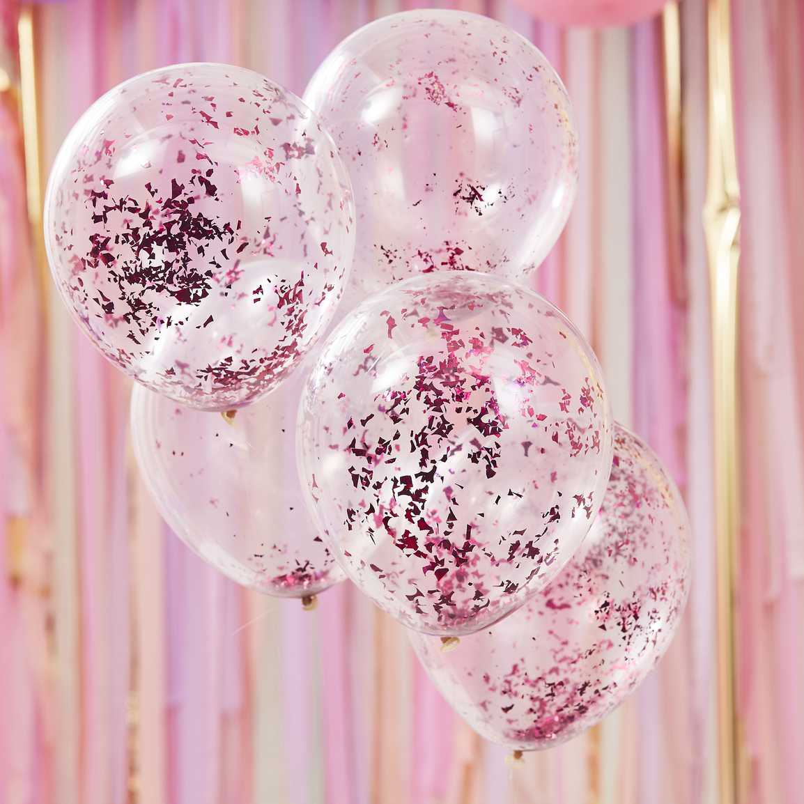 Bouquet of latex balloons with pink confetti 5 pcs