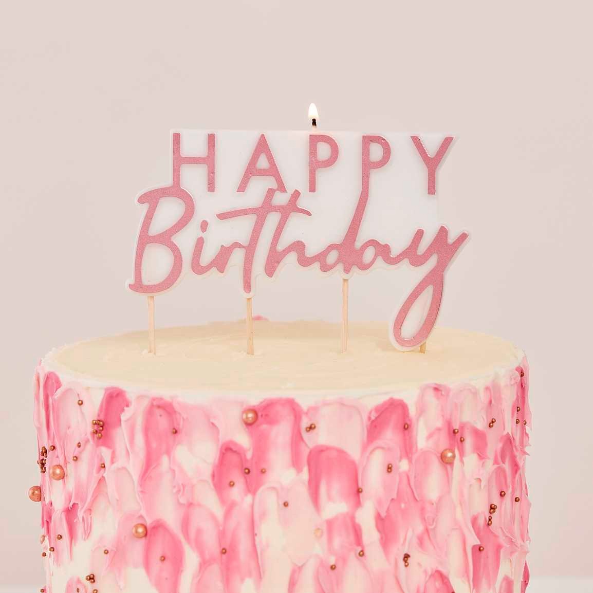 Candle Happy Birthday White / Rose Gold 12.5 x 11 cm