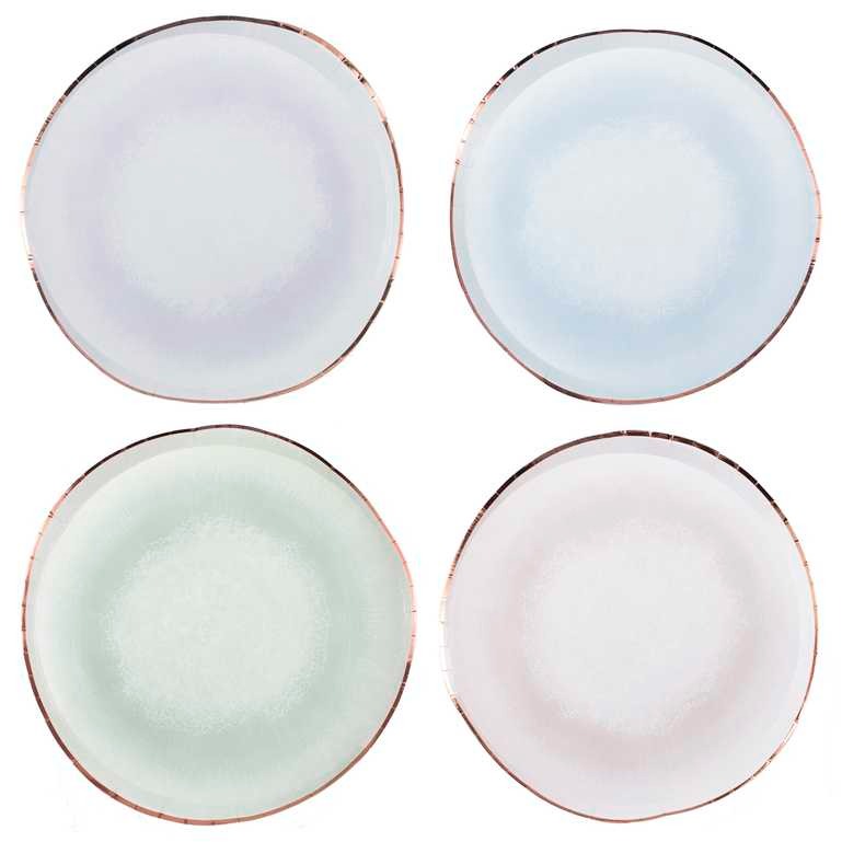 Pastel colored paper plate with copper border 8 pcs