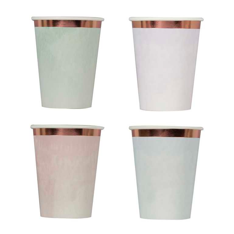 Pastel colored paper cups with copper edge 8 pcs