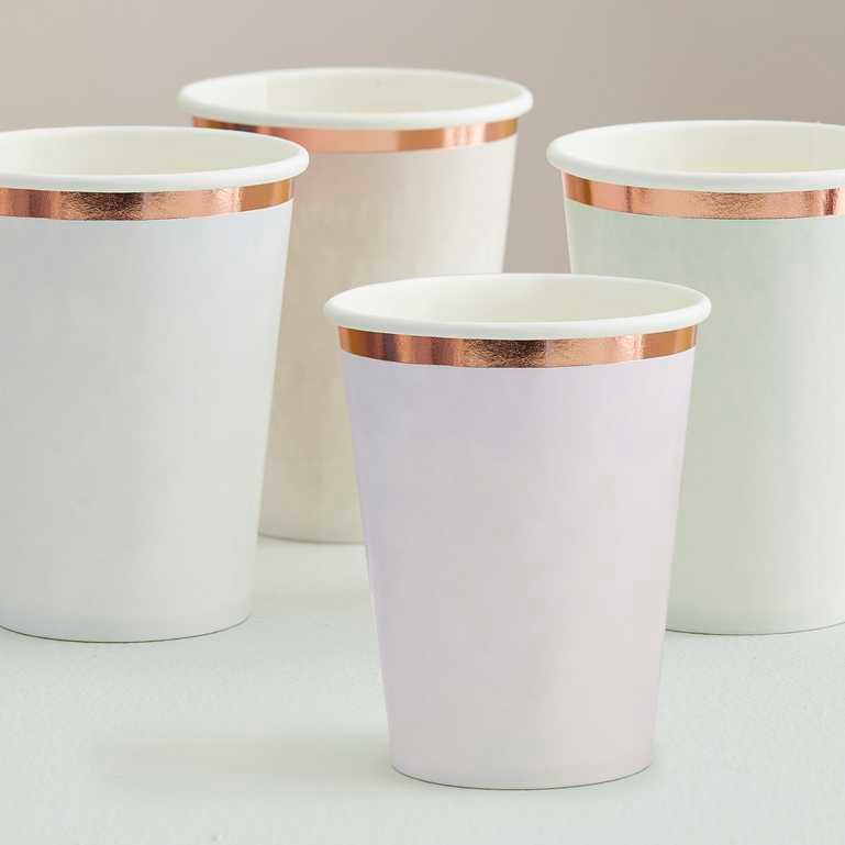 Pastel colored paper cups with copper edge 8 pcs