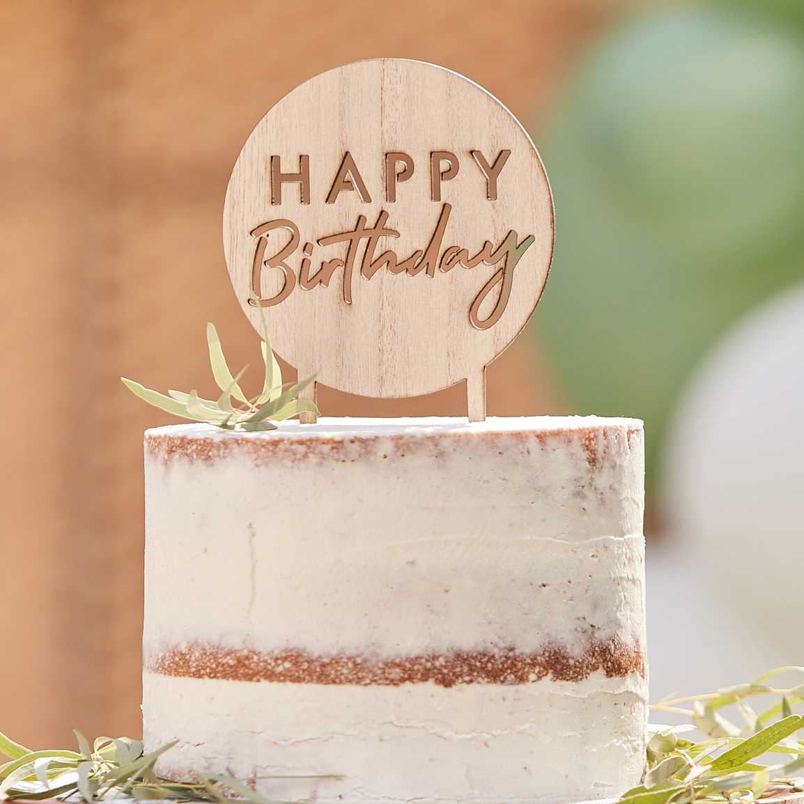 Cake decoration Happy Birthday wood texture 18 cm x 12 cm