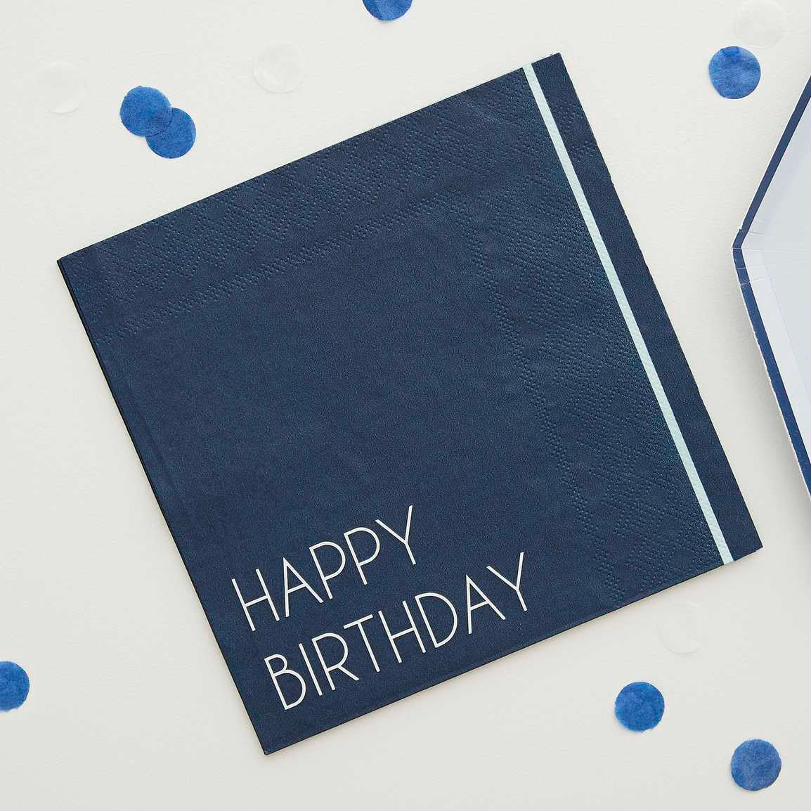 Paper napkin Happy Birthday with blue stripe 16 pcs