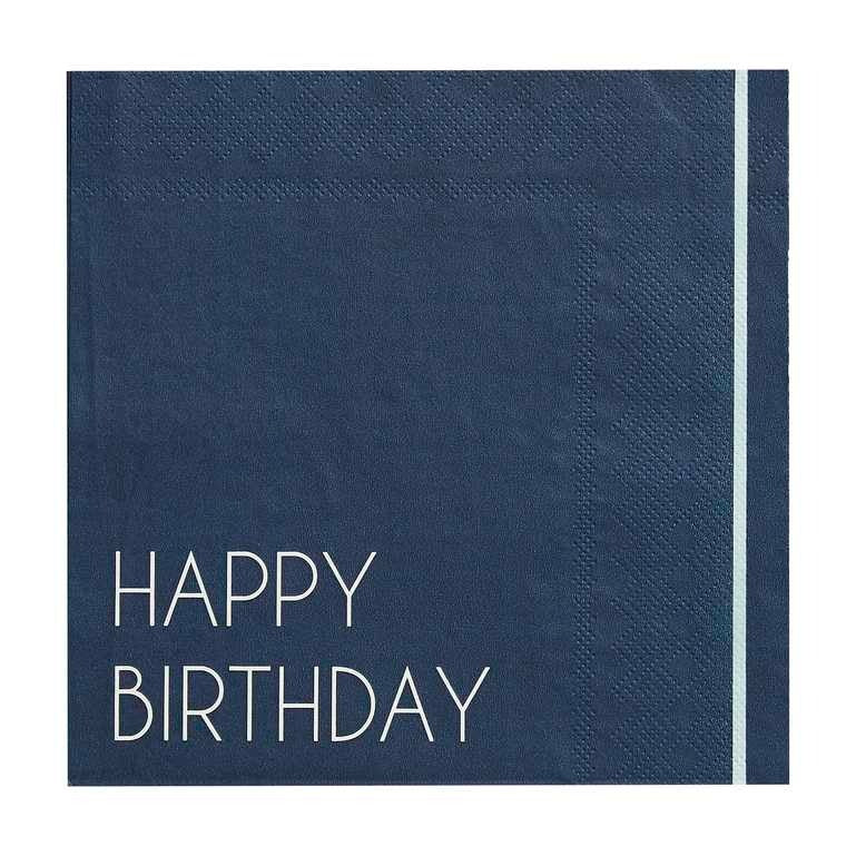 Paper napkin Happy Birthday with blue stripe 16 pcs