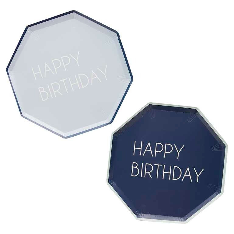 Paper plate Happy Birthday in 2 colors, 8 pieces, 25 cm