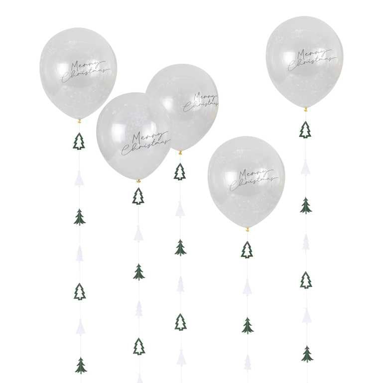 Latex confetti balloon with Merry Christmas trailer 5 pcs