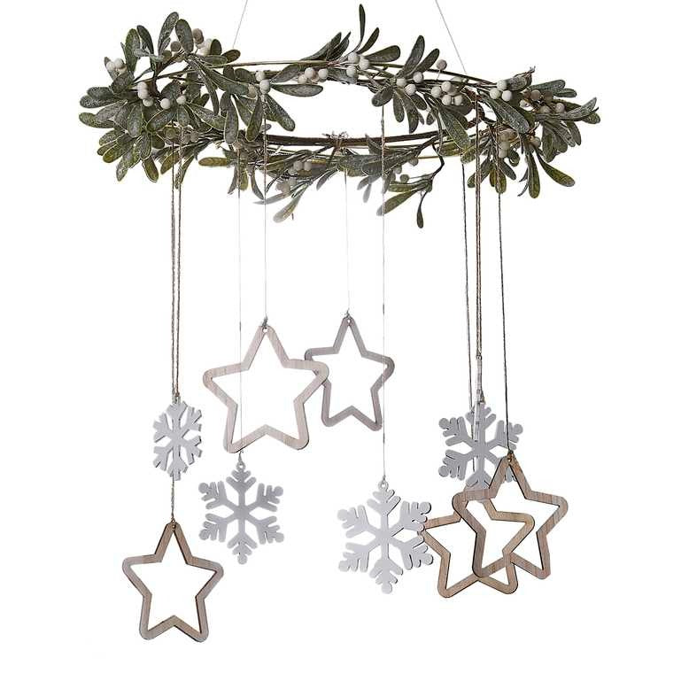 Hanging decoration with golden stars and snowflakes
