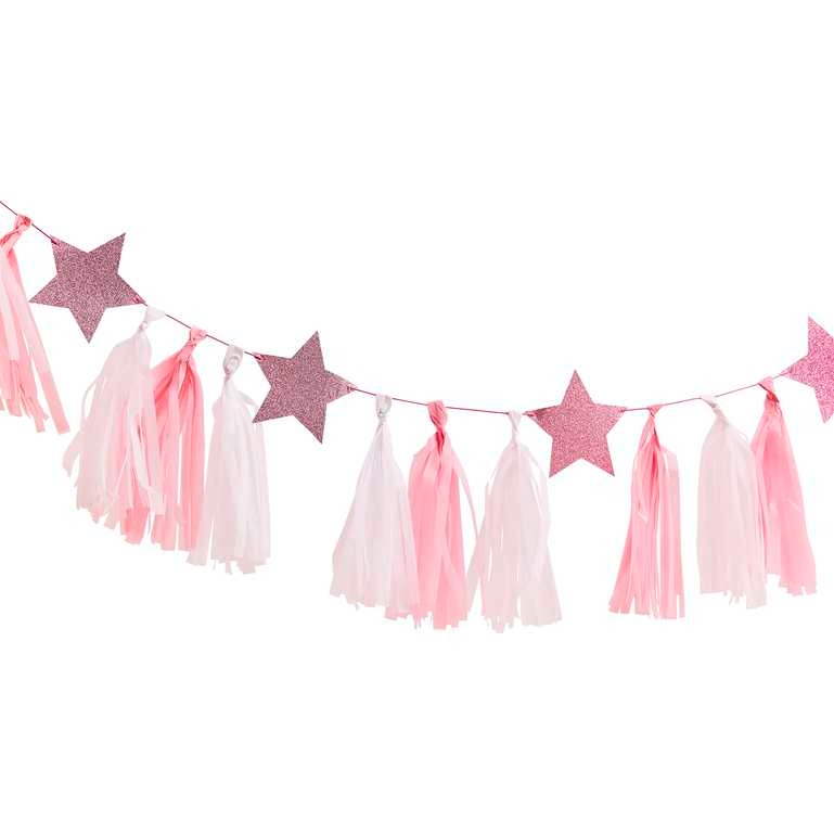 Garland with pink flowers and stars 2 m